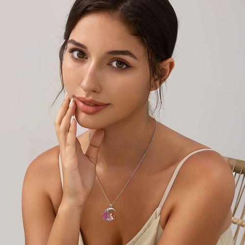 Cute Fashion Moon Cat Rose Pendant Necklace For Women